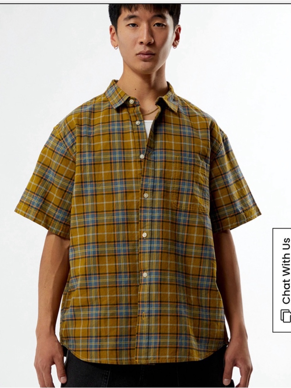 Vans Lawson PlMen's Short-Sleeve Plaid Button-Down Shirt in Mustard and Blue XXL